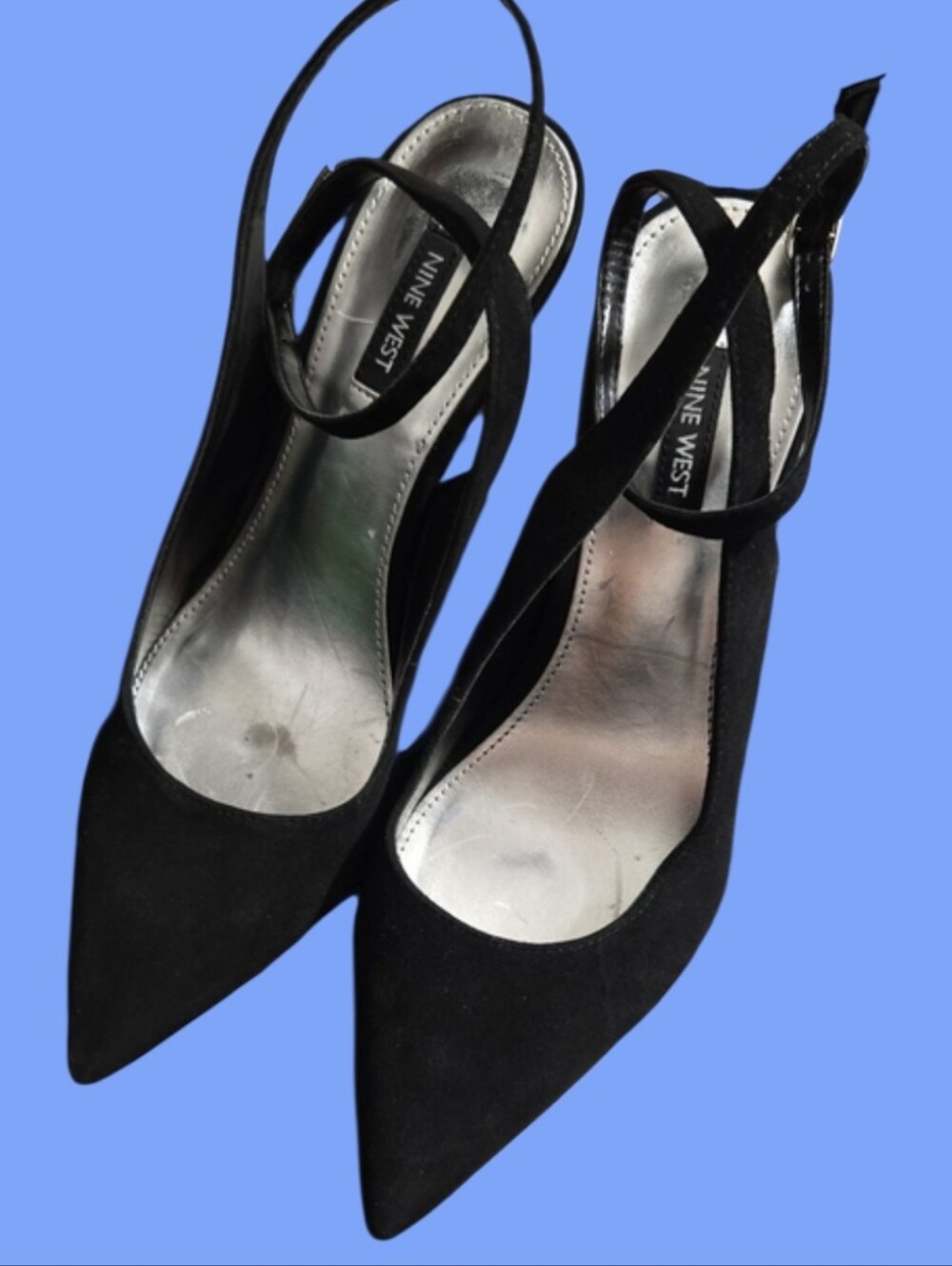 Nine West Black Pointed Slingback Heels with Ankle Strap